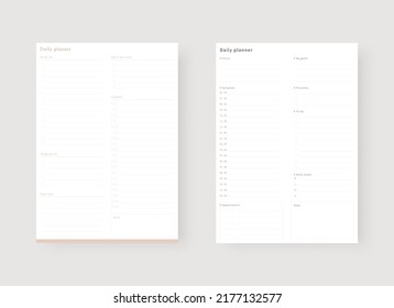 Daily planner template. Set of planner and to do list. Modern planner template set. Vector illustration. 