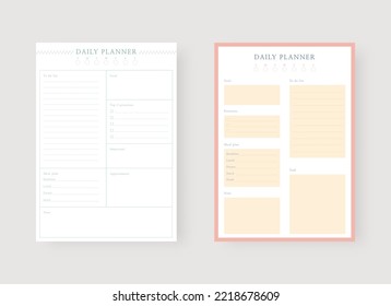 Daily planner template. Set of planner and to do list. Modern planner template set. Vector illustration. 