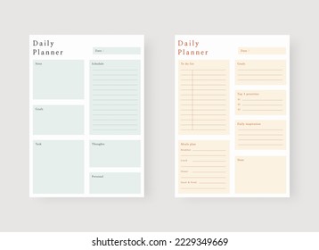 Daily planner template. Set of planner and to do list. Modern planner template set. Vector illustration. 