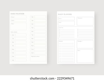 Daily planner template. Set of planner and to do list. Modern planner template set. Vector illustration. 