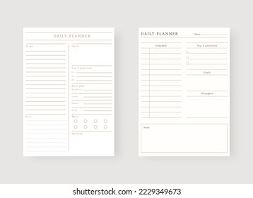 Daily planner template. Set of planner and to do list. Modern planner template set. Vector illustration. 