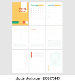 Daily planner template set. Organizer and Schedule with place for Goals and To Do List