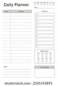 Daily planner template. Simple design for scheduling and planning your daily activities.