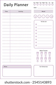 Daily planner template. Simple design for scheduling and planning your daily activities.