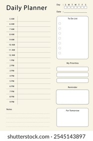 Daily planner template. Simple design for scheduling and planning your daily activities.