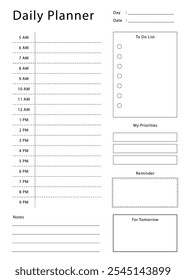 Daily planner template. Simple design for scheduling and planning your daily activities.