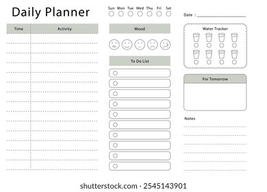 Daily planner template. Simple design for scheduling and planning your daily activities.