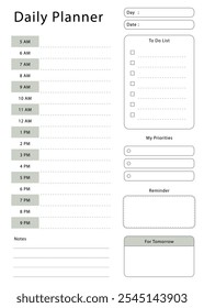 Daily planner template. Simple design for scheduling and planning your daily activities.