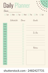 Daily Planner Template. Vertical A4 format personal planner page template