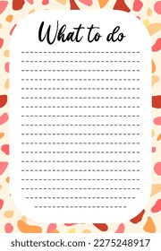 Planificador diario, lista de tareas pendientes decorada con motivos de terrazo y letras a la moda