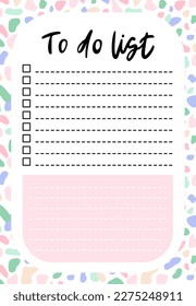 Daily planner, to-do list with note stiker decorated with terrazzo pattern and trendy lettering