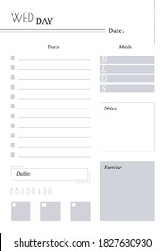 Daily planner  for Wednesday.Printable template Vector. Minimalist abstract planners. Business organizer.