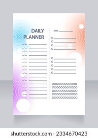 Daily planner worksheet design template. Printable goal setting sheet. Editable time management sample. Scheduling page for organizing personal tasks. Lato Regular, Light fonts used