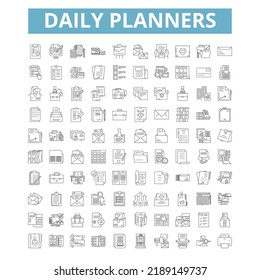 Daily planners icons, line symbols, web signs, vector set, isolated illustration