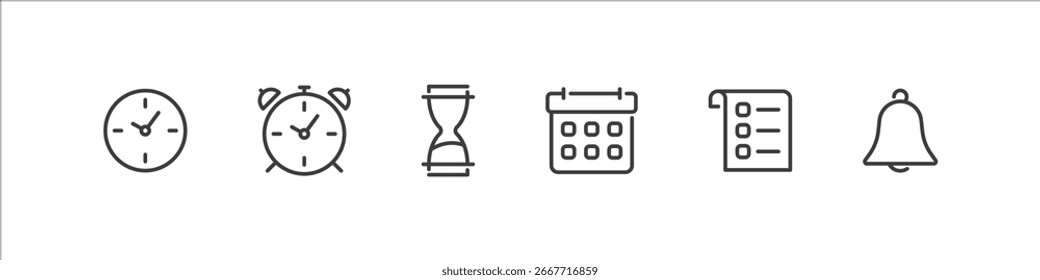 Daily planning and schedule set of linear icons. Tasks, calendar and notes collection.