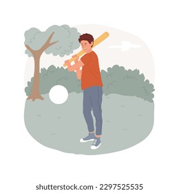 Daily practice isolated cartoon vector illustration. Concentrated teenage boy with bat playing baseball, team sport, healthy teen, active lifestyle, daily sport training vector cartoon.