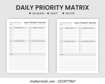 Daily priority matrix planner or logbook	