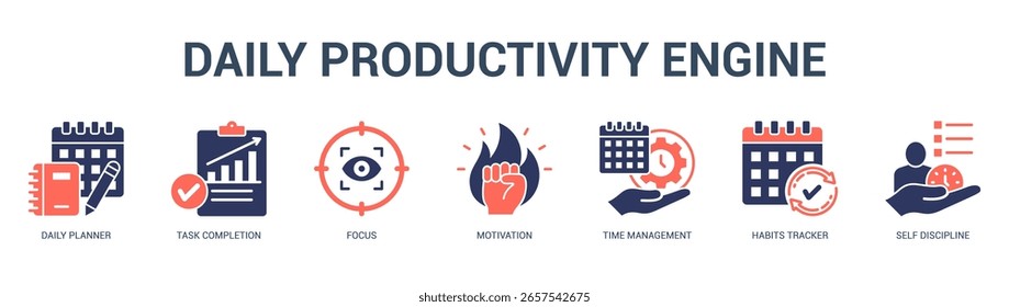 Daily Productivity Engine Modern and clean web banner illustration featuring thematic icons for visual communication
