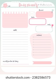 Imprimible el diseño de papel de inspiración del planificador de recordatorios diario. Páginas kawaii rosas, amarillas, de color suave para etiquetas , notas semanales, menú dietético desayuno almuerzo cena 