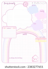 Daily reminder planner inspiration notepaper design printable . Pink, yellow, soft color kawaii pages for tags , weekly notes, diet menu breakfast lunch dinner 