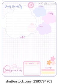 Daily reminder planner inspiration notepaper design printable . Pink, yellow, soft color kawaii pages for tags , weekly notes, diet menu breakfast lunch dinner 