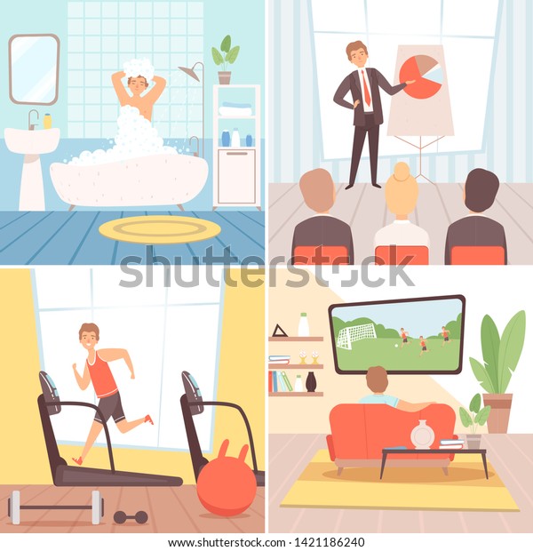 Daily Routine Background Busy Businessman Everyday Stock Vector ...