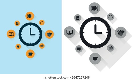 Daily Routine Clock Infographic. Flat Design Icons for Time Management and Schedule Planning. Vector illustration.