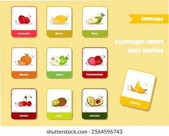 Daily Routine Fruits Flashcards for Kids