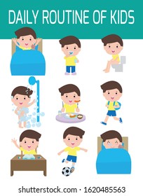 daily routine of happy kids. infographic element. Health and hygiene, daily routines for children, Vector Illustration.