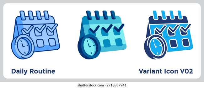El ícono de rutina diaria establece hábitos y estructuras consistentes que forman la base de la productividad. Azul, azul plano, estilo Dualtone.
