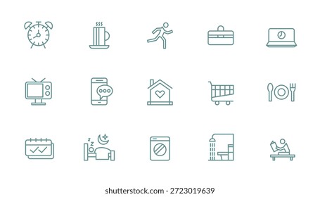 Conjunto de iconos de rutina diaria Ilustración vectorial de contorno de símbolo aislado