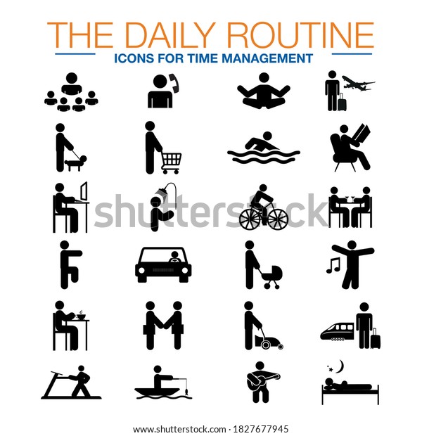 The Daily\
Routine icons for Time Management. Set of people with different\
occupation vector\
illustration