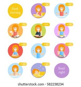 Daily routine for kids. Vector flat illustration.