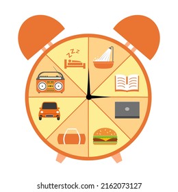 Daily routine life clock concept in flat design on white background.
