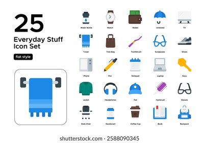 Daily Routine and Lifestyle Icons. Work, Play, and Household Essentials. Vector Illustration. Flat icon set