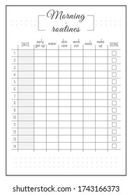 Daily routine minimalist planner page design. Morning selfcare checklist. Self improvement. Habit tracker bullet journal printable sheet. Personal organizer. Notebook vector template