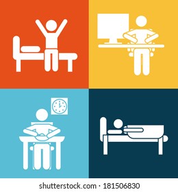 daily routine over colorful background, vector illustration