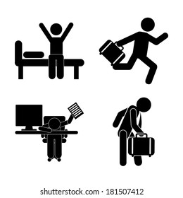 daily routine over white background, vector illustration