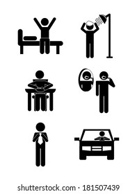 daily routine over white background, vector illustration