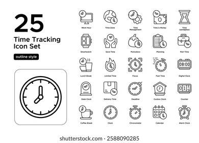 Daily Routine and Time Awareness. Calendar, Clock, and Planner Symbols. Vector Illustration. Outline icon set