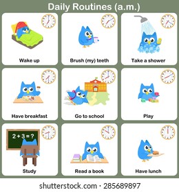 Daily Routines at a.m. sheet.  - Worksheet for education