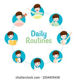 The Daily Routines Of Boy On Circle Chart, People, Activities, Habit, Lifestyle, Leisure, Hobby, Avocation