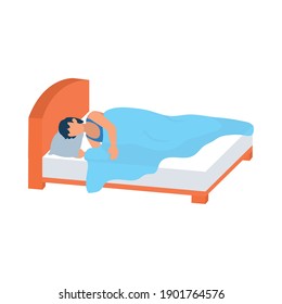 daily routines design, man sleeping in bed over white background, flat style, vector illustration