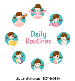 The Daily Routines Of Girl On Circle Chart, People, Activities, Habit, Lifestyle, Leisure, Hobby, Avocation