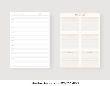 Daily schedule and goal planner template. Set of planner and to do list. Modern planner template set. Vector illustration.