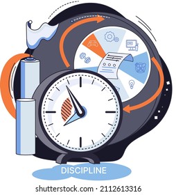 Daily schedule metaphor, daily affairs person, discipline indicators time for rest, work, sleep, food. Scheduling activities for day, time management, distribution of tasks, circle sectors occupation