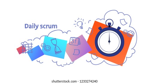 daily scrum meeting concept sketch doodle horizontal isolated flat vector illustration