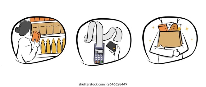 Ilustración vectorial diaria de la actividad de compras para contenido de comercio electrónico, promociones minoristas e infografías de pago