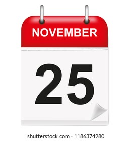 Daily single-leaf calendar, red spine, 3d, month of November,twenty-fifth,25th