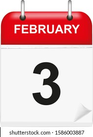 Daily single-leaf calendar, red spine, 3d, month of february, third,3, 3rd. Vector, illustration